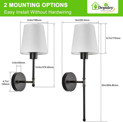 Depuley Battery Operated Wall Sconce: Set of 2 Wireless Wall Lights with 10000mAh Dimmable Bulbs and Remote for Bedroom - Rechargeable 15 Colors Gold Wall Lamp for Living Room Hallway