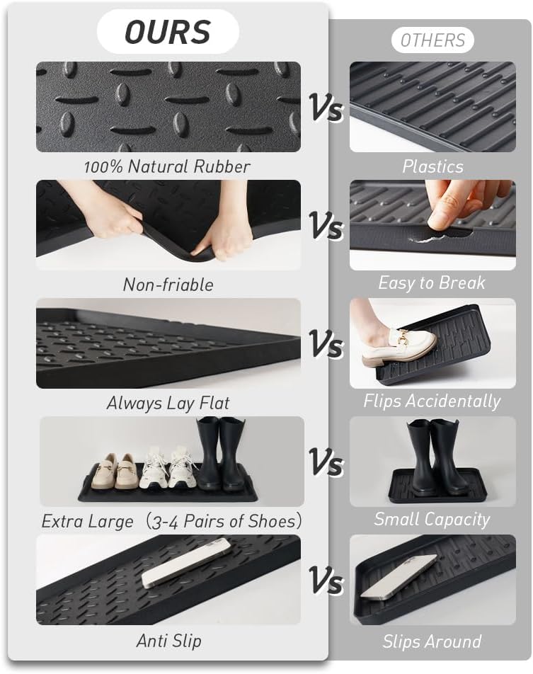 Boot-Tray Set Heavy Duty Rubber Mat with Lip Waterproof Shoe Mat Tray Set for Entryway Indoor