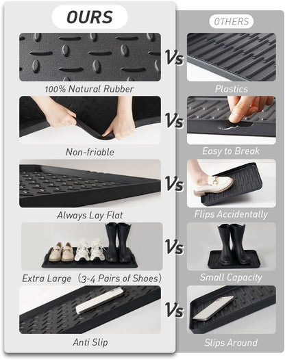 Boot-Tray Set Heavy Duty Rubber Mat with Lip Waterproof Shoe Mat Tray Set for Entryway Indoor