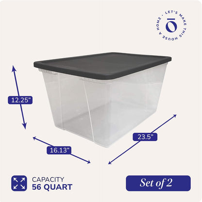 HOMZ 2-Pack Snaplock, Small Clear Plastic Storage Organizer Bins w/ Lids, 28 Quart, Gray - Stackable Container Boxes for Bedroom, Bathroom, Garage, and Office Organization