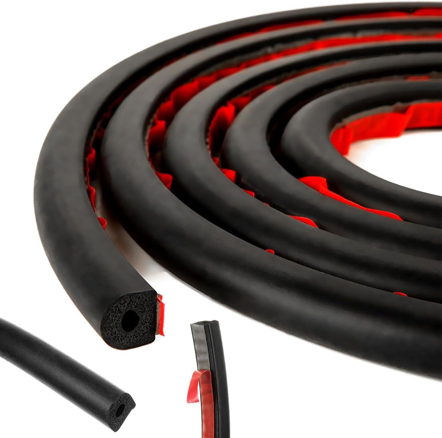 26Feet D Shape EPDM Foam Rubber Seal with Tape, 1/2”W Self-Adhesive Rubber Automotive Weather Stripping for Most Car,Truck, Boat, Auto, RV, Marine, Garage Doors/Window and More