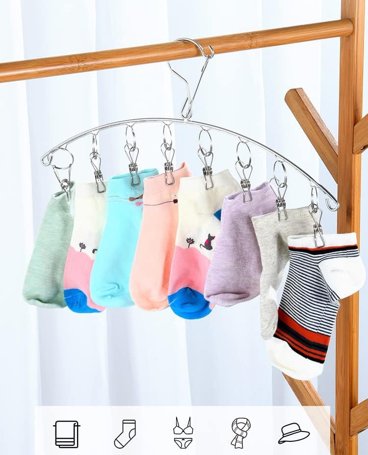 DurReus Reusable Stainless steel Drying Rack Laundry Drip Hanger 8 Clips Closet Organizer for Hanging Lingerie,Underwear,Clothes Disapers,Mitten,Socks,Hats,Bras,Skirts,Scaf