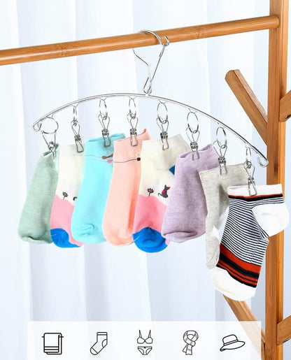DurReus Reusable Stainless steel Drying Rack Laundry Drip Hanger 8 Clips Closet Organizer for Hanging Lingerie,Underwear,Clothes Disapers,Mitten,Socks,Hats,Bras,Skirts,Scaf
