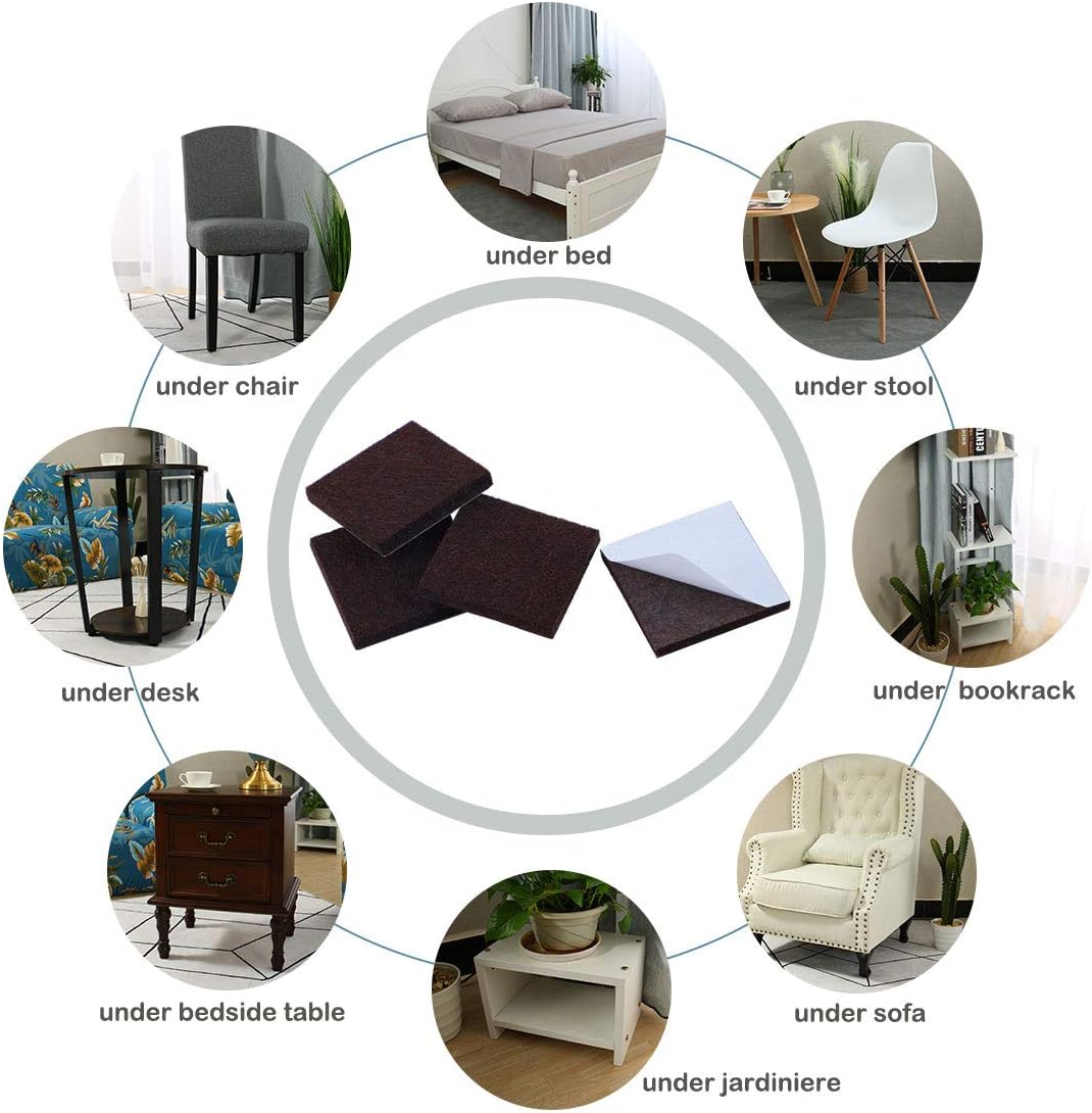 uxcell 16pcs Furniture Pads Square 1 1/2" Self-stick Non-slip Anti-scratch Felt Pads Floors Protector Dark Brown