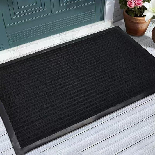Door Mat Non-Slip Washable Entryway Rug, Heavy Duty Striped Shoe Scraper for Indoor Outdoor Entrance Garage Patio (Black)