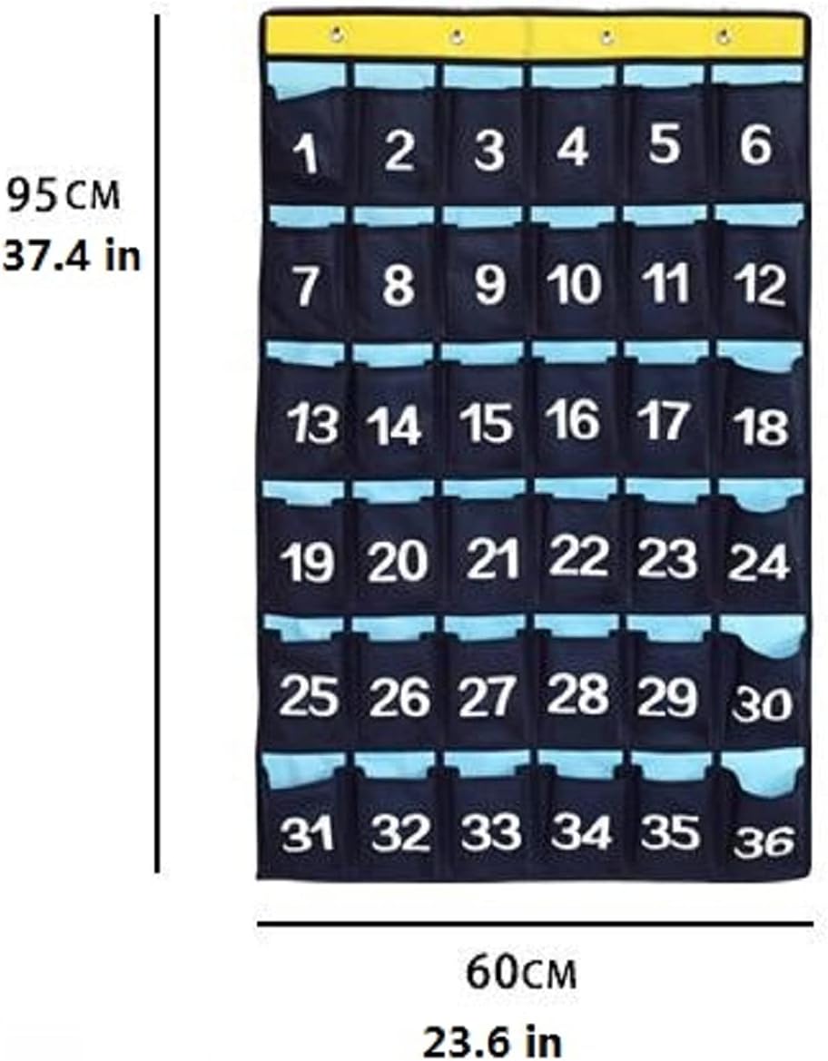 Classroom Cell Phones Organizer Calculators Holder Over Door Hanging Jewelry Organizer Closet Underwear Sock Storage with 36 Clear Pockets