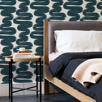 Tempaper x Bobby Berk White & Black Wiggle Room Removable Peel and Stick Wallpaper, 20.5 in X 16.5 ft, Made in The USA