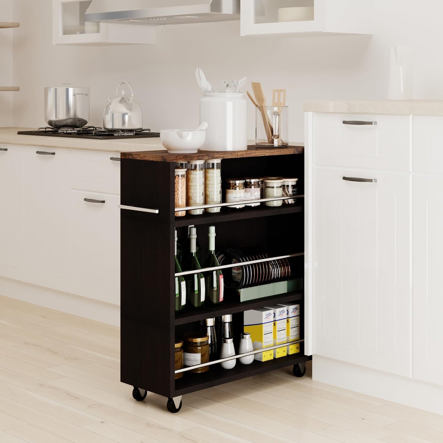 ALBAD Slim Rolling Cart,4-Tier Storage Cart with Wheels,7.9”W Slim Storage Carts with Handle for Kitchen Laundry Narrow Places Bathroom Dining Room Small Spaces