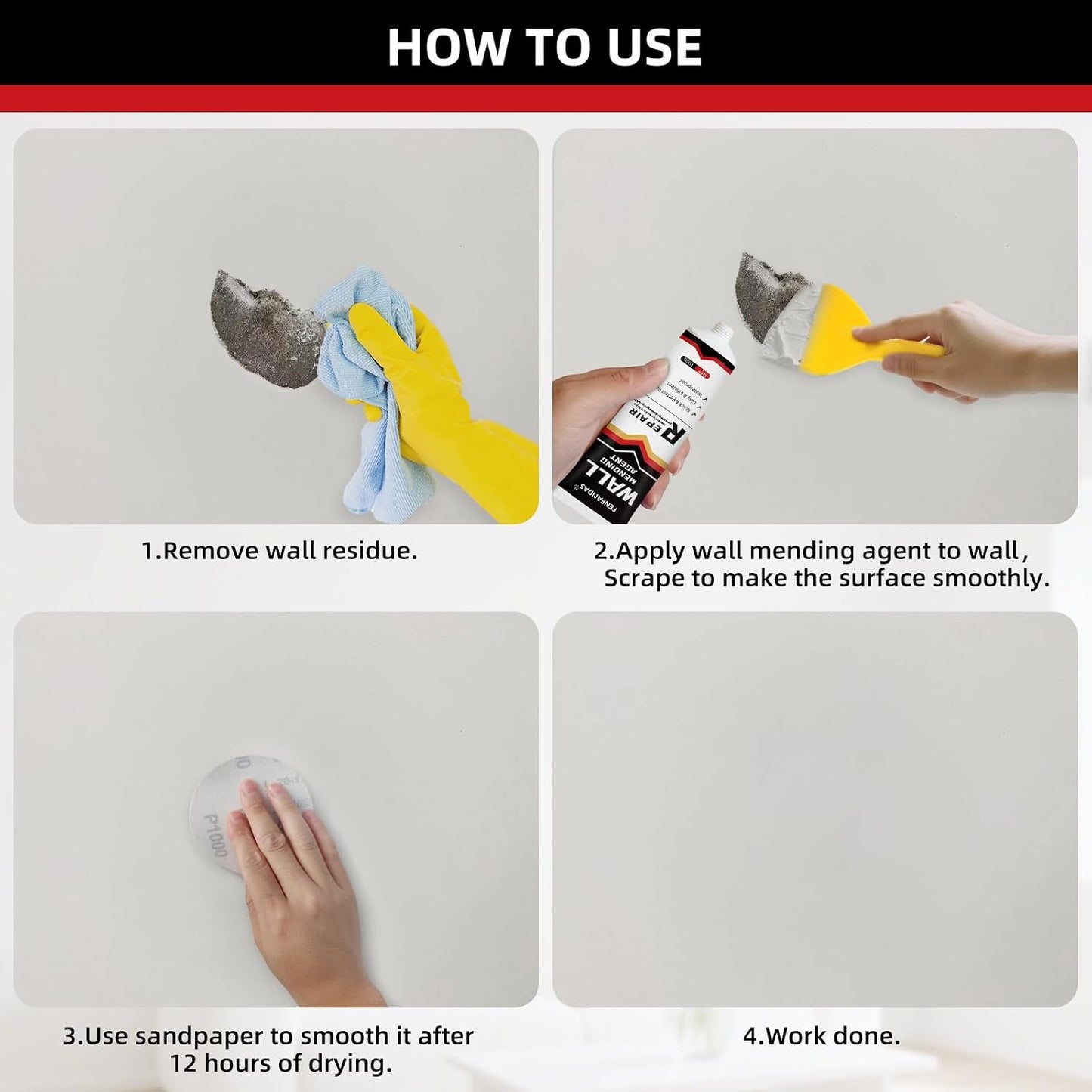 Drywall Repair Kit, Drywall Hole Patch Repair Kit Spackle Wall Repair Kit Drywall Putty for Filling Holes and Creak Damage Drywall Patch Nail Hole Filler for Walls Quick and Easy Solution