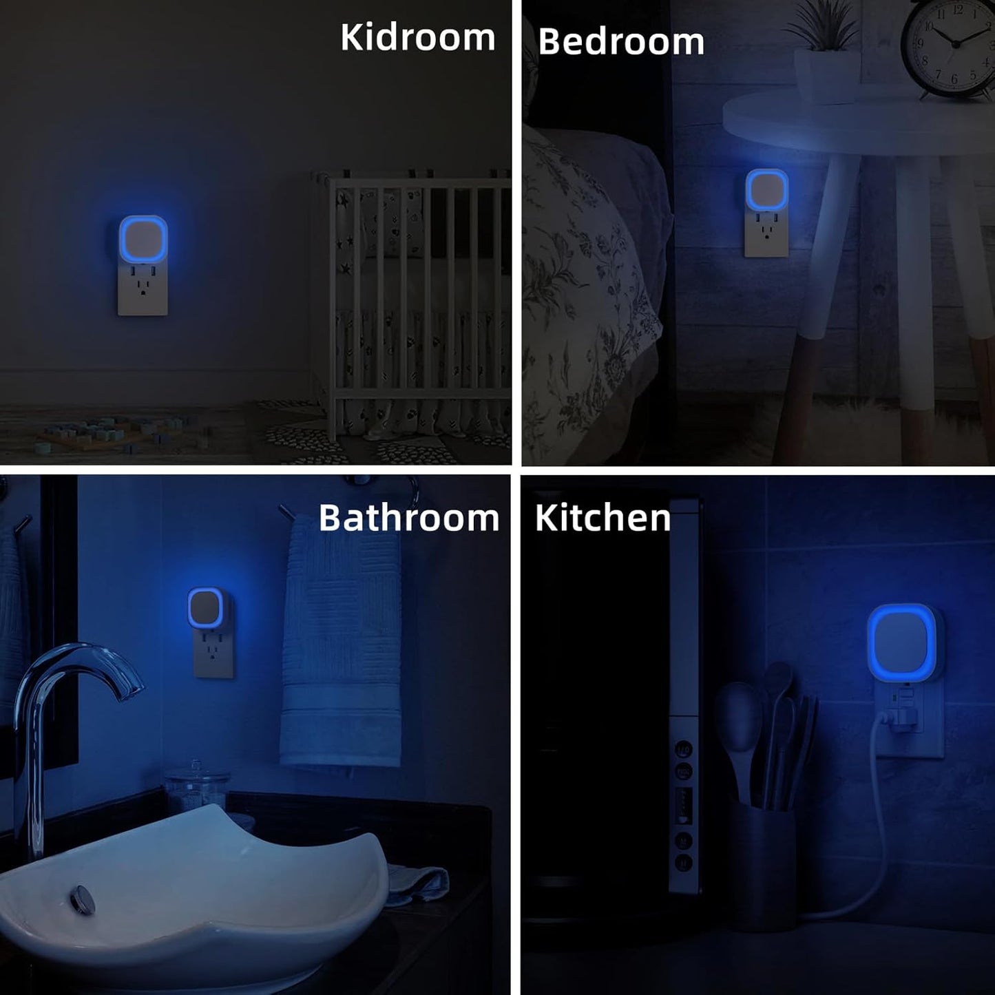 YUNLEX 2 Pack Red Night Light with Dusk to Dawn Sensor, Eye-Care Reflected Glow, 0% Blue Light True Red LED, 3-Level Brightness, Auto On/Off, Plug-in Nightlight for Sleep, Kids, Bedroom, Bathroom