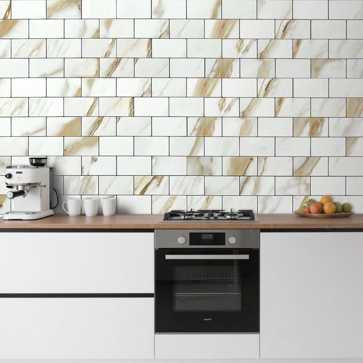 DICOFUN 10-Sheet Polished White Thick PVC Peel and Stick Backsplash, Ceramic Look Subway Tile White Kitchen Backsplash Peel and Stick Wall Tiles