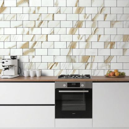 DICOFUN 10-Sheet Polished White Thick PVC Peel and Stick Backsplash, Ceramic Look Subway Tile White Kitchen Backsplash Peel and Stick Wall Tiles