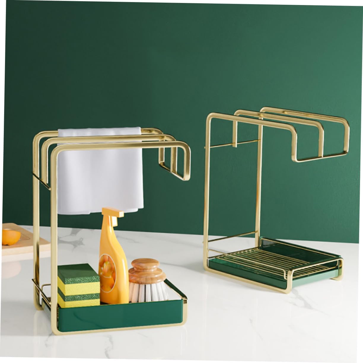 Hemobllo Wall Mounted Kitchen Drain Rack Gold Sponge Holder Compact Duster Cloth Storage Organizer Lightweight Cleaning Tool Stand