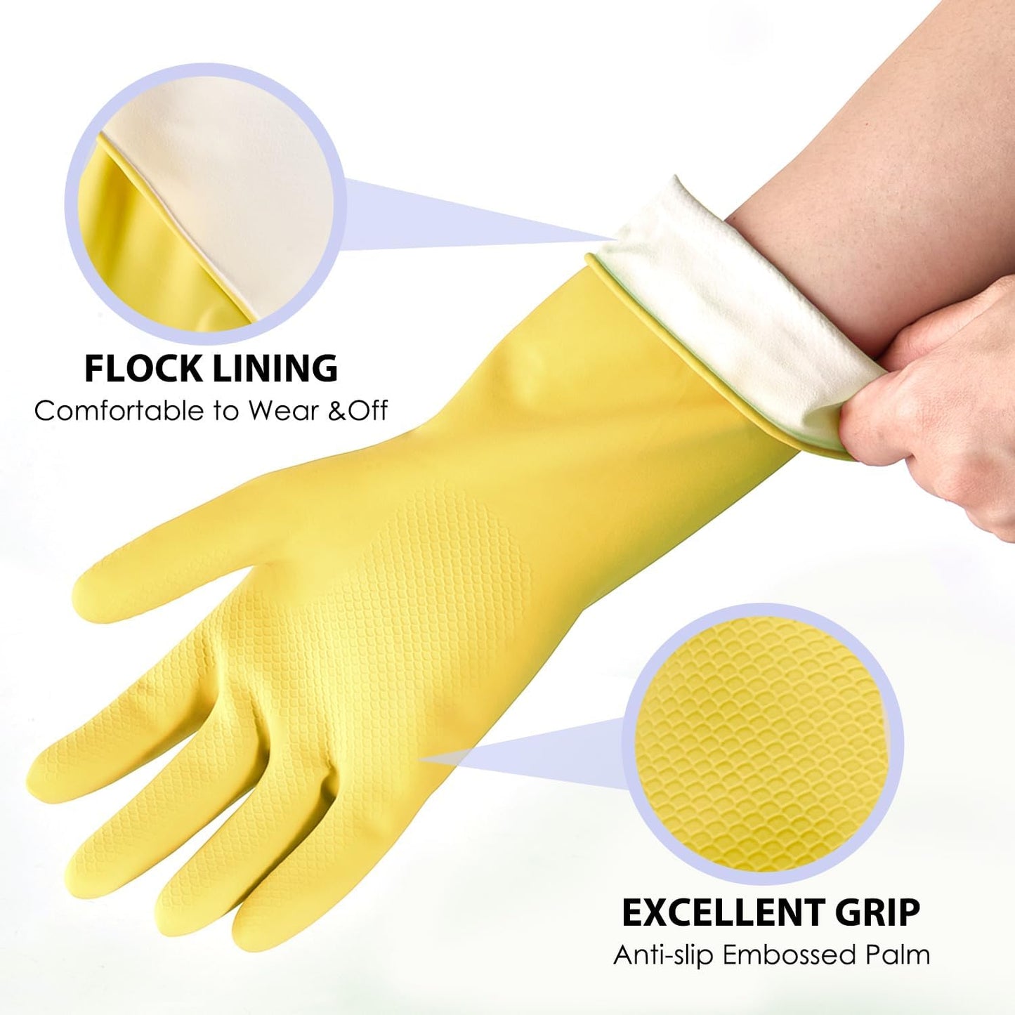 Rubber Kitchen Dishwashing Gloves - 4 Pairs Colorful Reusable Cleaning Gloves for Kitchen Washing Dishes and Household Cleaning(XL, Blue+Pink+Yellow+Red)