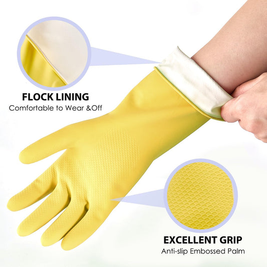 Rubber Kitchen Dishwashing Gloves - 4 Pairs Colorful Reusable Cleaning Gloves for Kitchen Washing Dishes and Household Cleaning(XL, Blue+Pink+Yellow+Red)