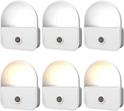 6 Pack Night Light Plug in, White LED Nightlights with Smart Dusk to Dawn Sensor, Plug into Wall Nightlights Suitable for Bedroom, Bathroom, Hallway, Kitchen, Stairs, Kids, Adults