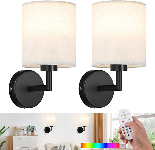 Wireless Wall Sconce Set of 2,Battery Operated Wall Lights with Remote Control,Rechargeable Wall Sconces with LED Bulb,15 Colours Dimmable Wall Lamp for Bedroom Living Room Hallway