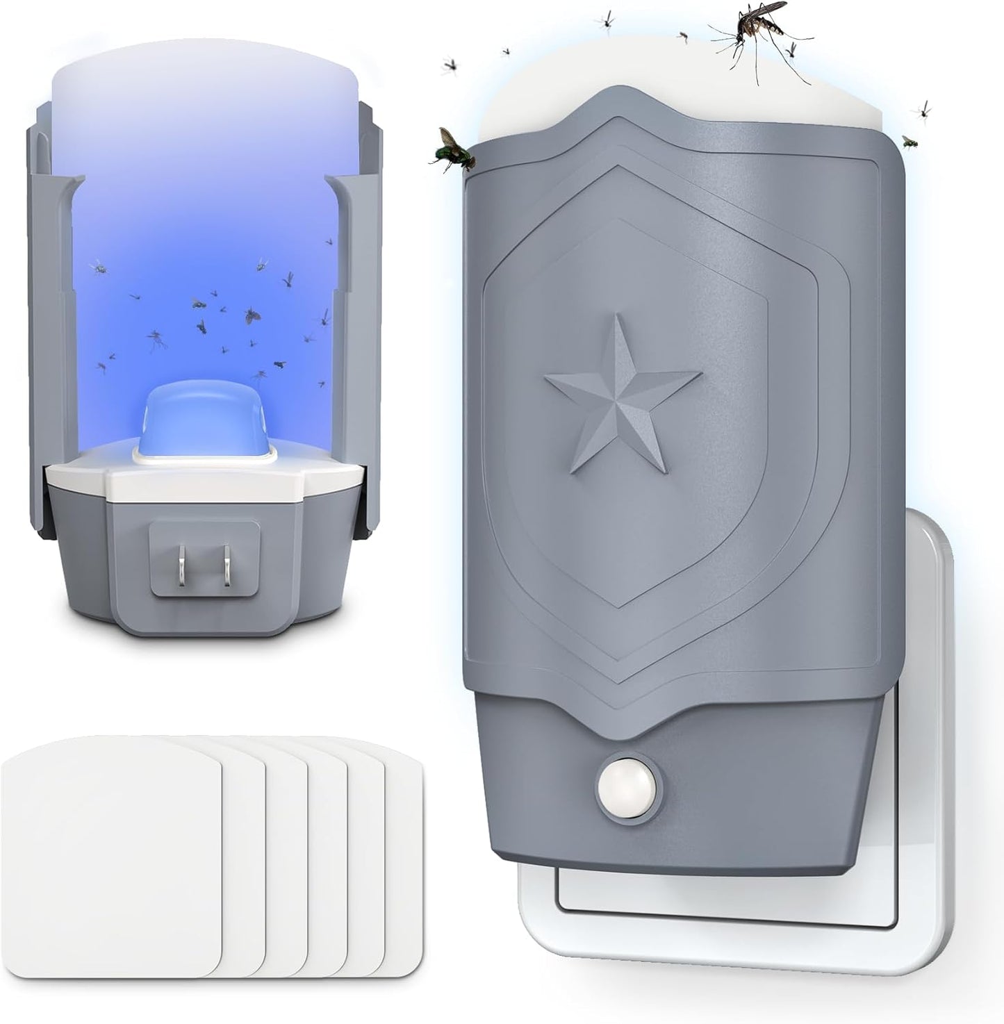 Indoor Fly Trap with UV Light, 2 Plug-in Flying Insect Traps and 6 Sticky Refills, Safe & Quiet Bug Catcher for Fruit Flies, Gnats, Mosquitoes, Moths & Small Insects