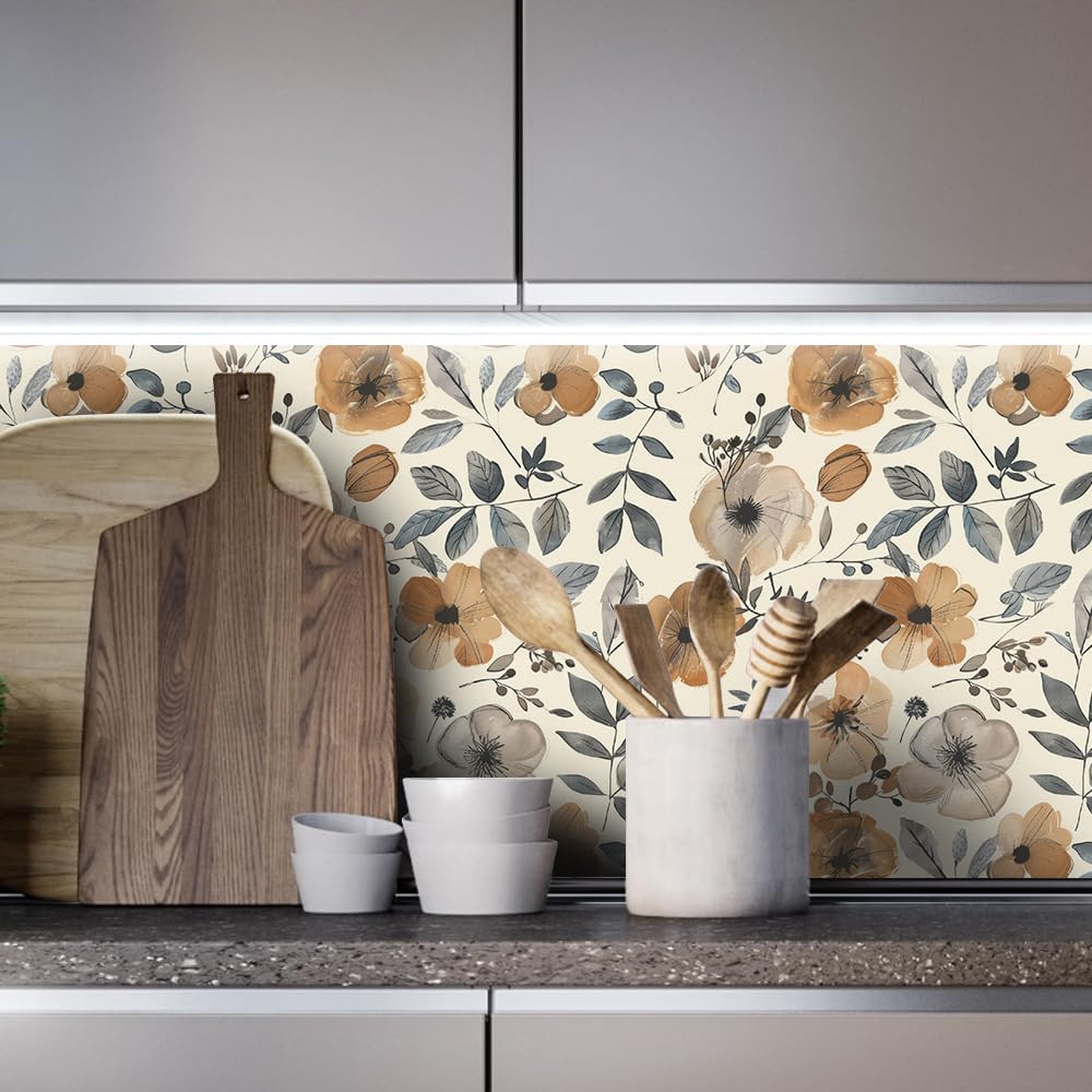 Floral Peel and Stick Wallpaper, 17.71" x 118.1" - Removable, Waterproof, Decorative Vinyl Wallpaper for Bedroom, Living Room