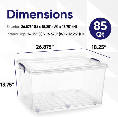 Superio Under Bed Storage Containers with Wheels (2 Pack), Flat Clear Storage Bin Stackable Large Storage Latch Box with Lids Store Cloths, Bedding, Linen, For Under The Bed, Garage, Home