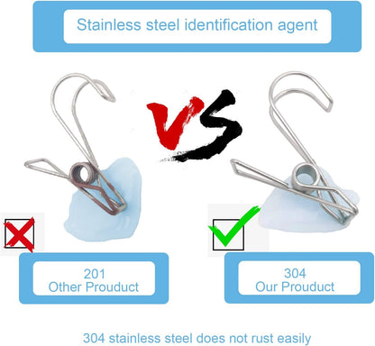12+2 PCS 304 Stainless Steel Short Tail Hanger Clip with Hook, Durable Hanging Clips, Heavy Duty Multifunctional Hangers Use for Display Storage Items