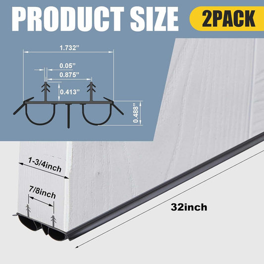 Pushglossy 2 Pcs 48" Double Bubble Kerf Door Sweep 1-3/4" Wide Vinyl Weatherstrip Seal for Exterior Doors, Energy Efficient Draft Stopper, Easy Slide in Installation(White)