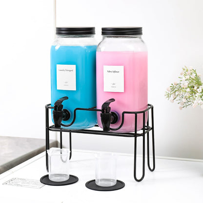 70OZ Laundry Detergent Dispenser with Stand, Liquid Laundry Soap Dispenser Set, Fabric Softener Dispenser for Laundry Room, 2 Pack