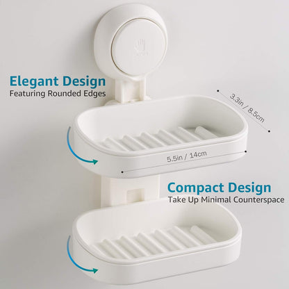 HOME&I Suction Cup Soap Dish Holder for Shower, Dual-Layer Self-Draining Bar Soap Holder, No-Drill Removable Wall Mount Soap Tray for Tile, Glass, Bathroom & Kitchen Sink