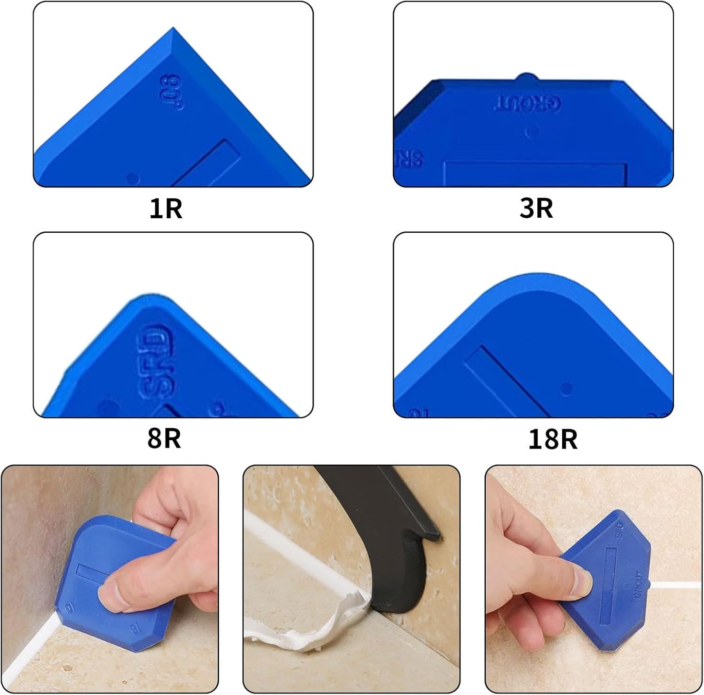 4-Piece Silicone Caulking Tool Set - Sealant Finishing Scraper Kit with Flexible Plastic Scrapers for Kitchen Bathroom Sink Floor Grout Removal (Blue)