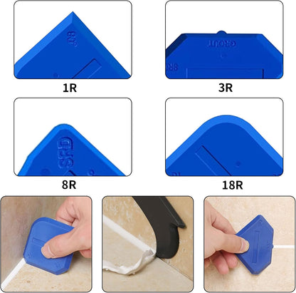 4-Piece Silicone Caulking Tool Set - Sealant Finishing Scraper Kit with Flexible Plastic Scrapers for Kitchen Bathroom Sink Floor Grout Removal (Blue)