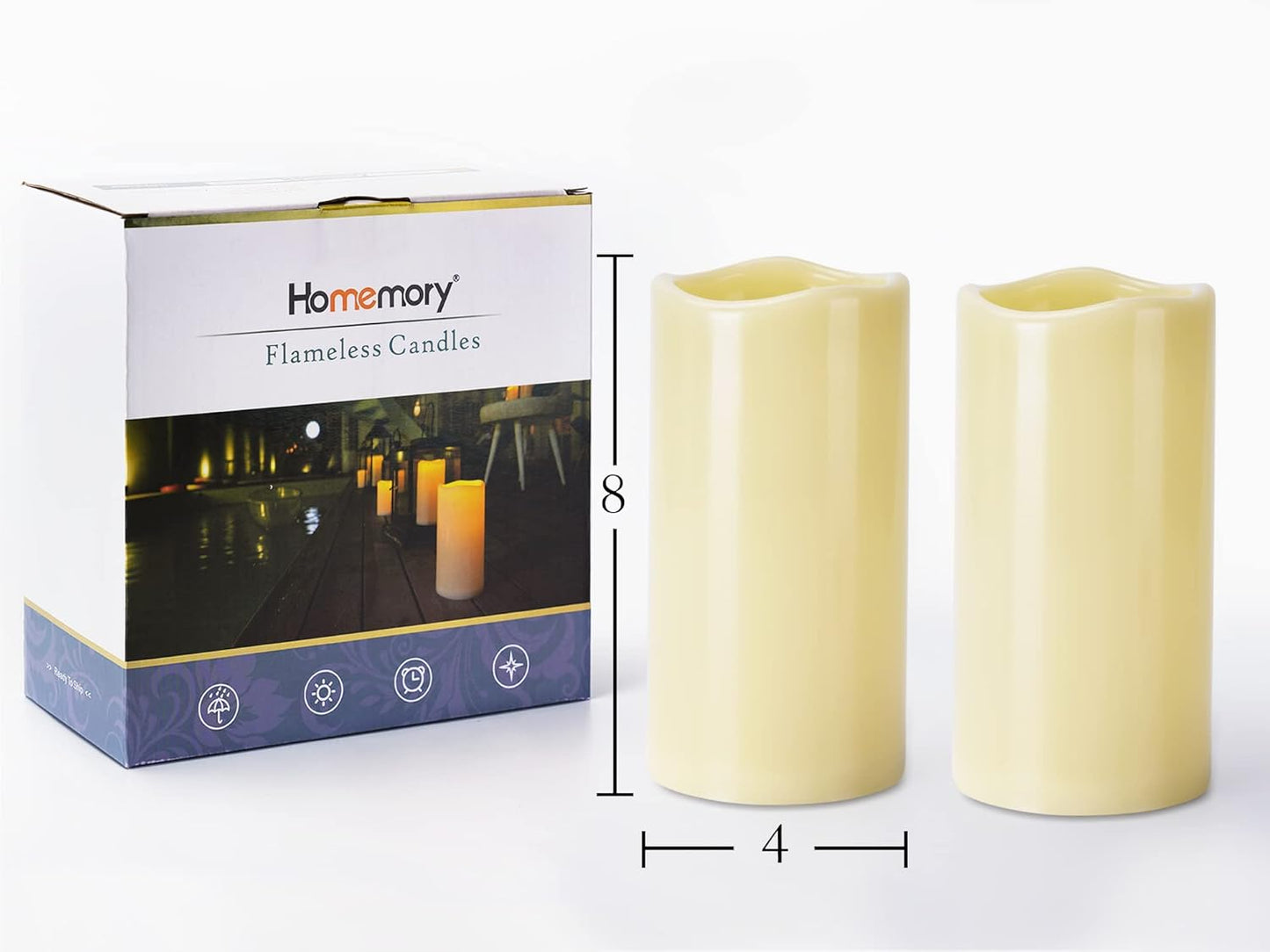 Homemory 6" 8" 10" x 4" Waterproof Outdoor Flameless Candles, Battery Operated Flickering LED Pillar Candles with Remote and Timers for Indoor, Plastic, Ivory White