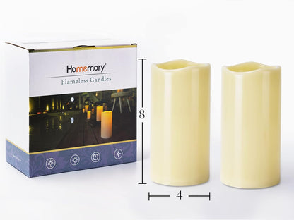 Homemory 6" 8" 10" x 4" Waterproof Outdoor Flameless Candles, Battery Operated Flickering LED Pillar Candles with Remote and Timers for Indoor, Plastic, Ivory White