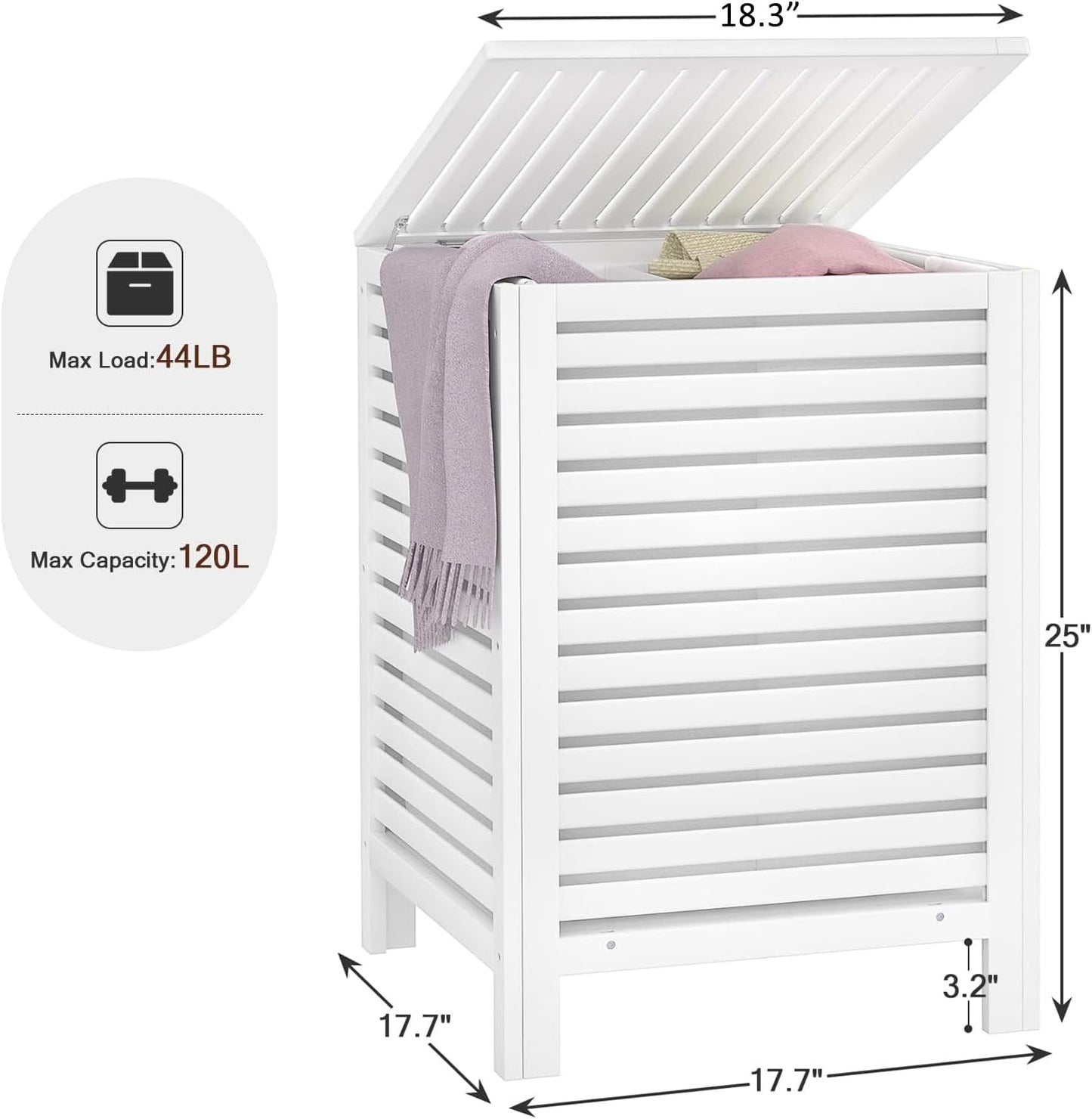 Homykic Bamboo Laundry Hamper with Lid, 120L Large Clothes Laundry Sorter with Removable 2-Section Liner Bag, Raised Laundry Basket Organizer for Clothing, Bathroom, Bedroom, Laundry Room, Natural