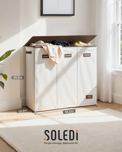 SOLEDI 180L Laundry Hamper 3 Section, Extra Large Laundry Hamper with Lid, Dirty Clothes Hamper with Sturdy Handle, Large Laundry Basket Organizer for Laundry Room, Bedroom, Hampers for Laundry