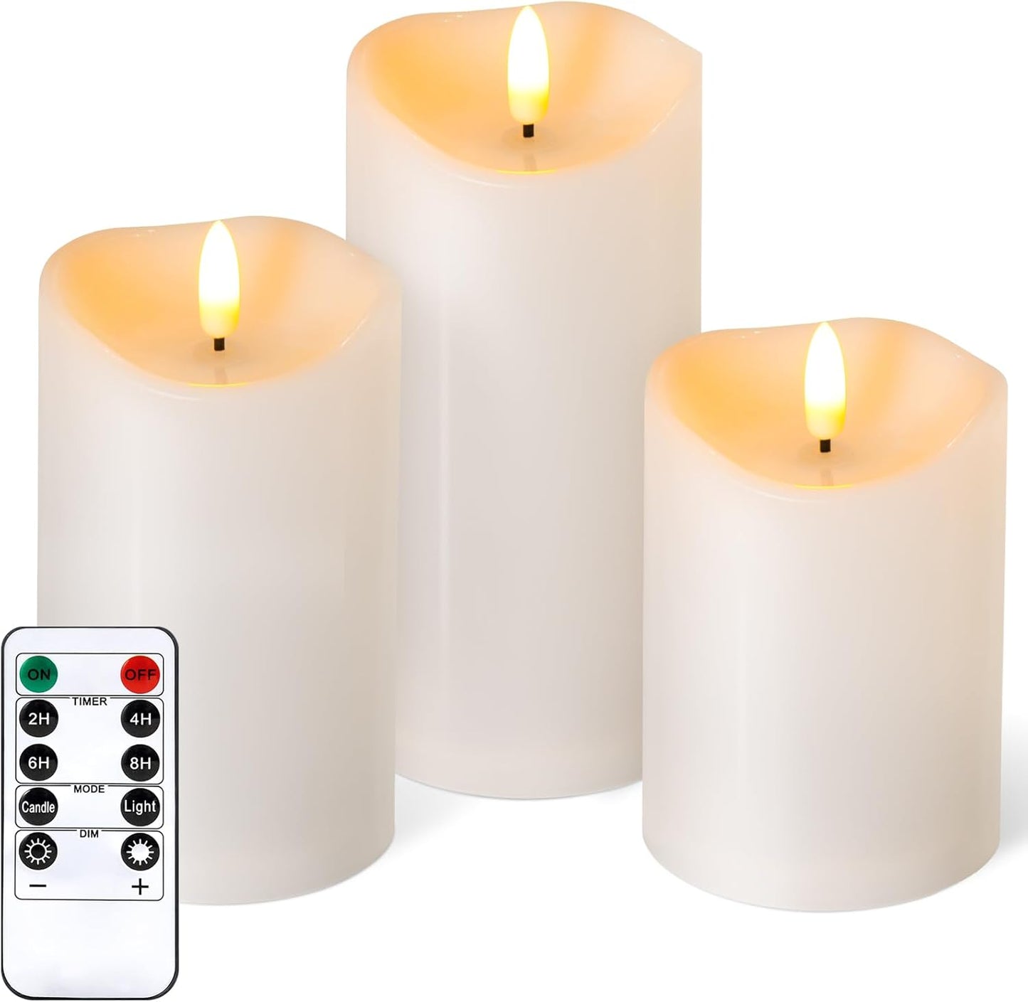 Outdoor Flameless Candles with Remote Timer - Waterproof Realistic Flickering LED Pillar Electric Battery Operated Fake Candle for Holiday Home Wedding Fireplace Decor - Ivory White 3 Pack (4”6”8”)
