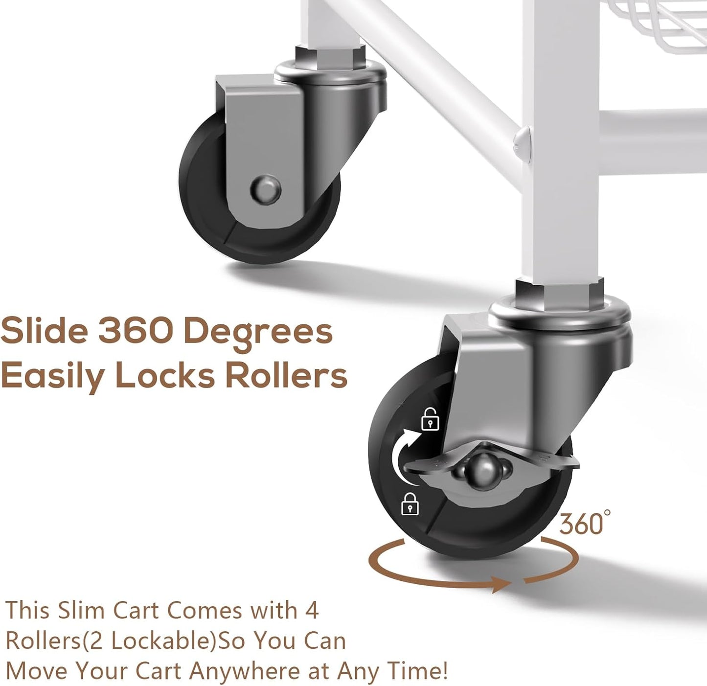 4 Tier Slim Rolling Storage Cart with Pull-Out Baskets, Narrow Sliding Storage Slim Laundry Cart Slim Rolling Kitchen Cart
