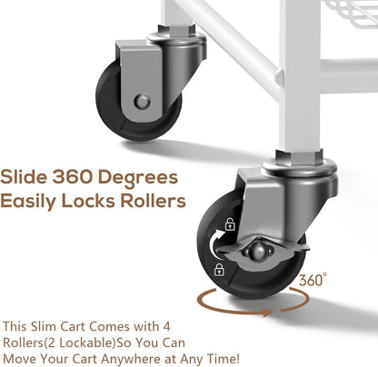 4 Tier Slim Rolling Storage Cart with Pull-Out Baskets, Narrow Sliding Storage Slim Laundry Cart Slim Rolling Kitchen Cart