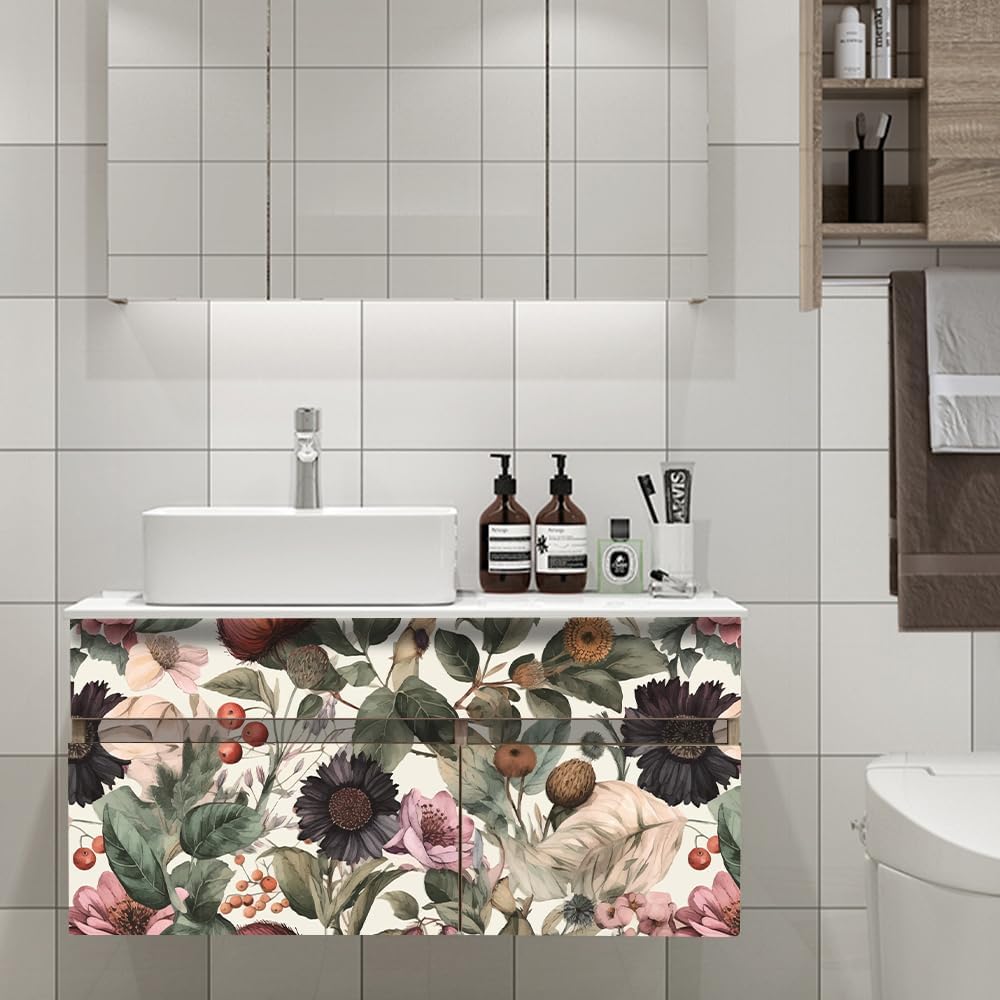 Floral Peel and Stick Wallpaper, 17.71" x 118.1" - Removable, Waterproof, Decorative Vinyl Wallpaper for Bedroom, Living Room