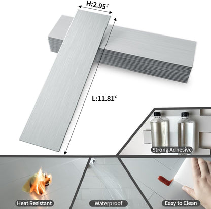 AULIGET 40-Piece Polished White Marble with Gold Peel and Stick Backsplash Wall Tiles, 3" x 12" PVC Faux Stone Stick on Tiles for Backsplash Kitchen, Bathroom, Laundry Room, Camper, Fireplace