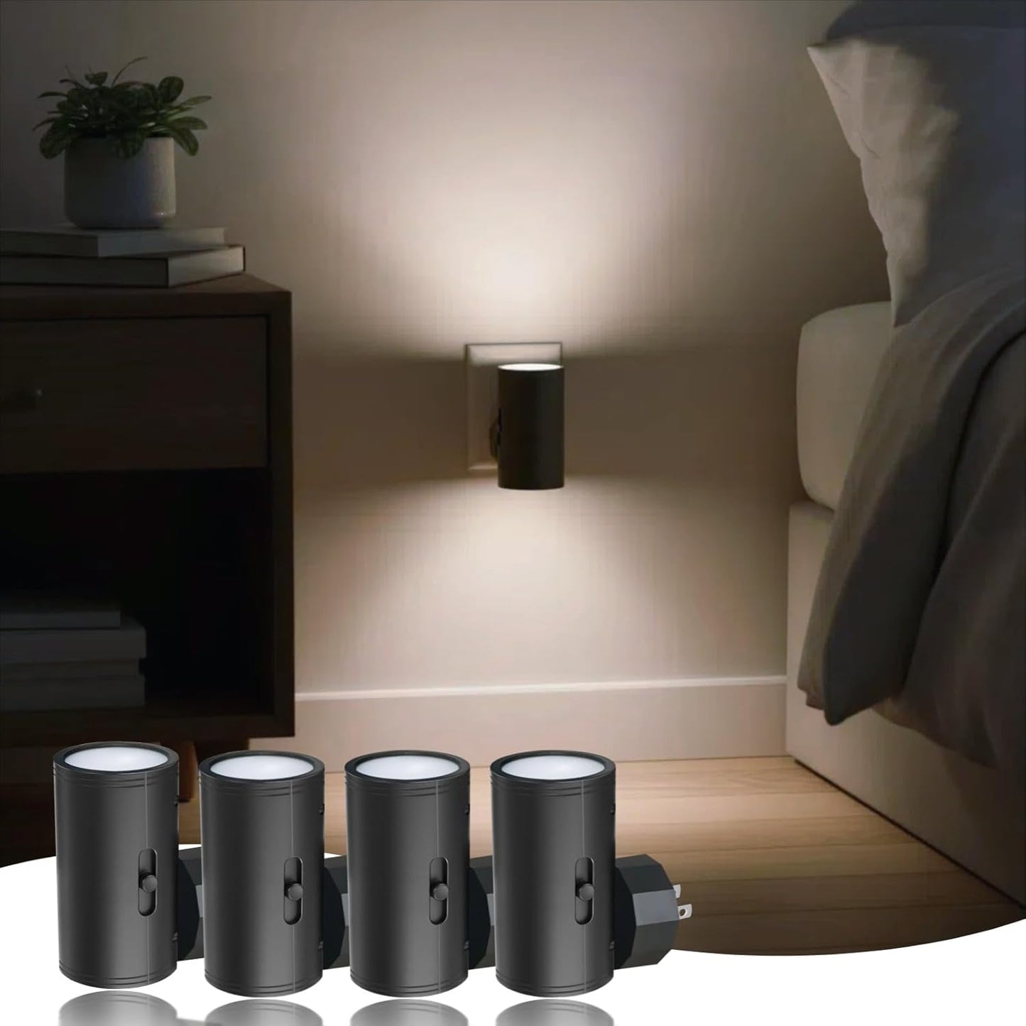 TSEXES LED Night Lights Plug into Wall, Dusk to Dawn Sensor,5-300LM Adjustable Brightness, Soft White 3000K,Dimmable Night Lights for Kitchen,Hallway Bedroom,Stairs, 2 Pack
