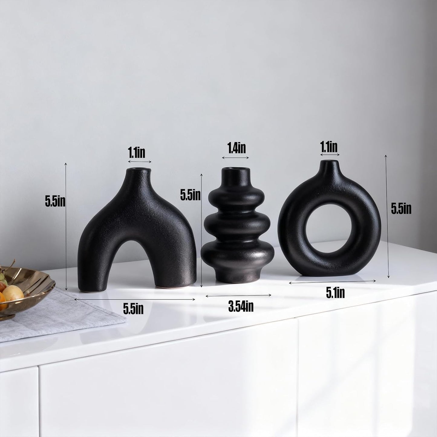 Ceramic 3 Pcs Vase Set,Modern Home Decor Table Centerpiece,Minimalist Nordic Vases, Wedding, Living Room, Bookshelf, Office, Modern Home, Entryway Boho Decor (D)