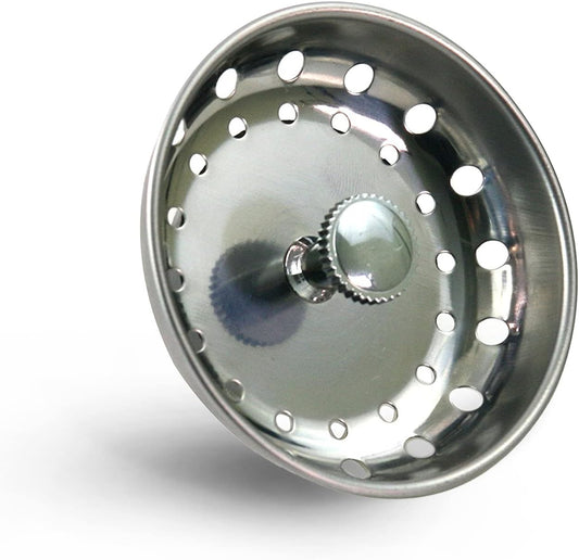 Highcraft 97333O Kitchen Sink Basket Strainer Replacement for Standard Drains (3-1/2 Inch) Chrome Plated Stainless Steel Body with Rubber Stopper, Single