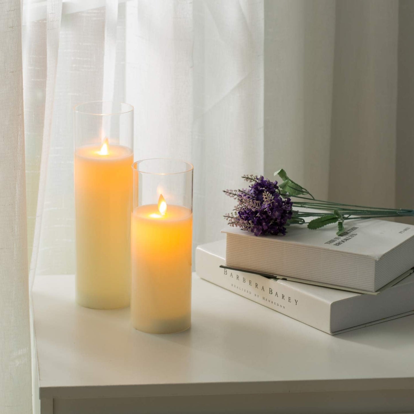AKU TONPA Flameless Candles Battery Operated Pillar Real Wax Flickering Electric LED Candle Gift Sets with Remote Control Cycling 24 Hours Timer, Pack of 6 (3" D x 4" H, Ivory)