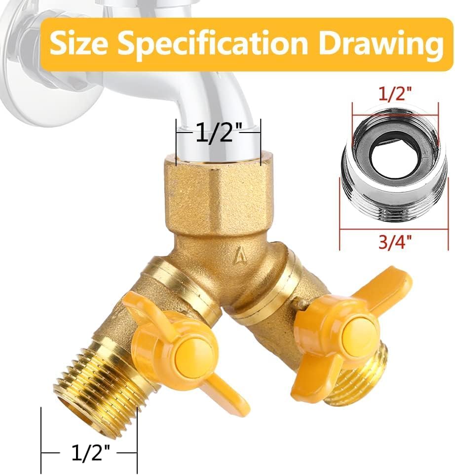 1/2 Inch Water Hose Splitter Washing Machine Splitter G1/2 Brass Garden Irrigation 2 Way Double Tap Hose Adapter Dual Faucet Connector