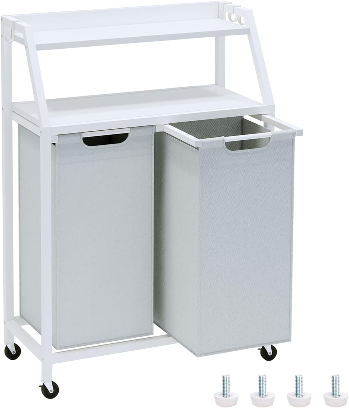 Timberer Laundry Hamper, Laundry Sorter 3 Section, Rolling Laundry Basket with Wheels, 2 Shelves, 3 × 14.5 Gal, Pull-Out and Removable Oxford Fabric Bags, for Laundry Room, Black and Rustic Brown