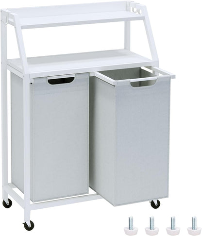 Timberer Laundry Hamper, Laundry Sorter 3 Section, Rolling Laundry Basket with Wheels, 2 Shelves, 3 × 14.5 Gal, Pull-Out and Removable Oxford Fabric Bags, for Laundry Room, Black and Rustic Brown