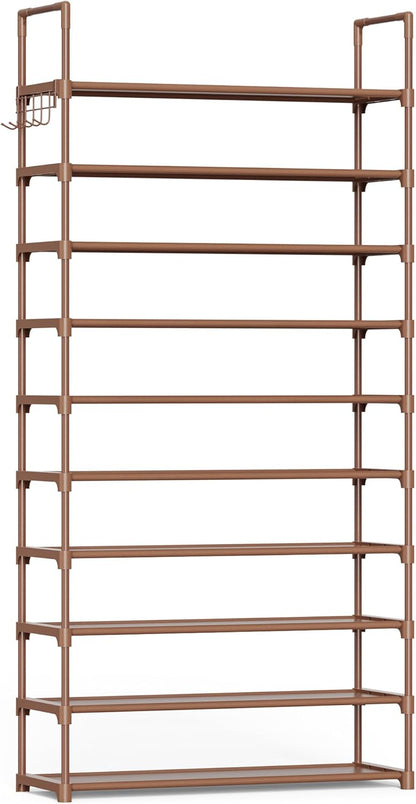 Kitsure Shoe Rack for Closet - 10-Tier Shoe Organizer with Hook Rack, Large-Capacity & Space-Saving Shoe Shelf for Entryway, Bedroom, Living Room,32.2" x 11.8" x 68.5", Black