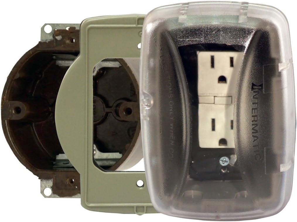 Intermatic WP3103C Plastic Weatherproof in-Use Cover, Clear, Single-Gang, with Round Box Adapter Plate for Device Boxes Accepting 6-32 Threads