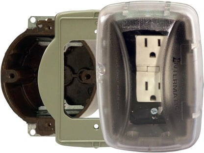 Intermatic WP3103C Plastic Weatherproof in-Use Cover, Clear, Single-Gang, with Round Box Adapter Plate for Device Boxes Accepting 6-32 Threads