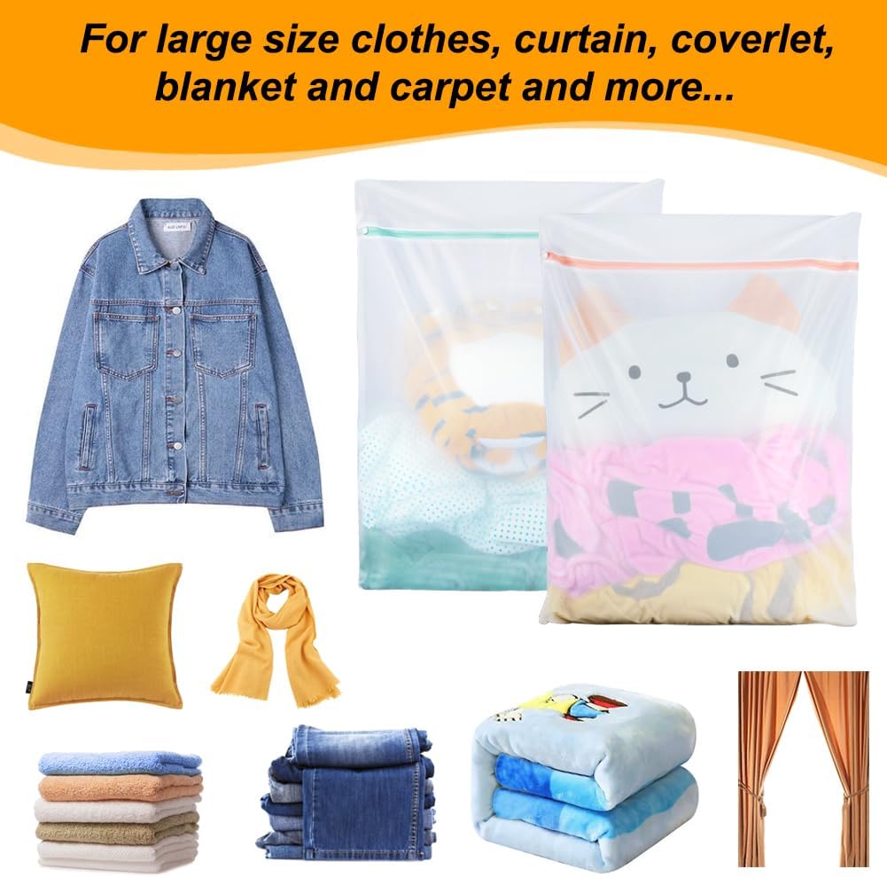 Tenn Well Extra Large Mesh Laundry Bags, 2 Pack 43 x 35 inch Jumbo Delicates Bag for Washing Machine, Large Mesh Bags for Delicates, Coats, Blankets, Bedding, Toys, Pet Items